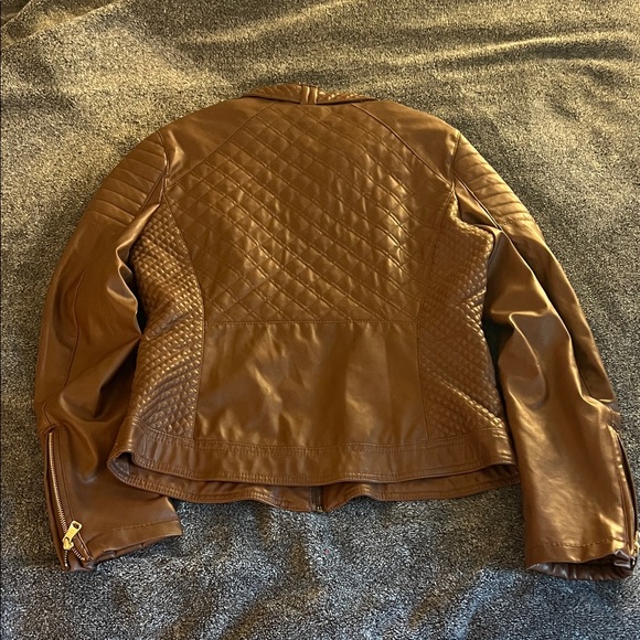 Brown Quilted Faux Leather Jacket - Picture 3 of 3